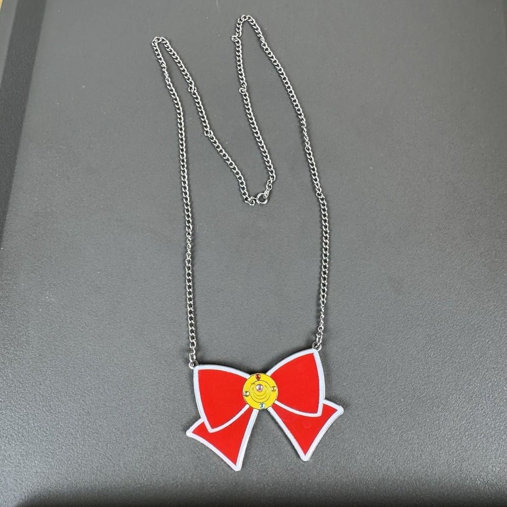 Sailor Moon Red‎ Bow Necklace Licensed Anime Jewelry Moon Prism Pendant